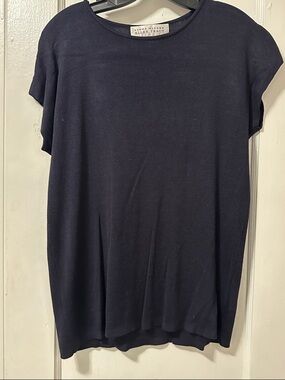 Ellen Tracy Navy Short-Sleeve Crewneck Top